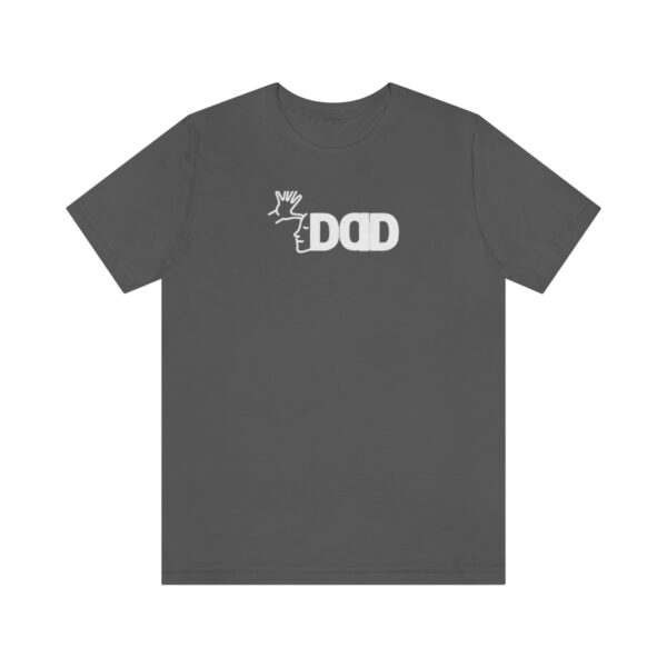 Gray t-shirt on white background with the English/ASL graphic "Dad" across the chest in white bold font.