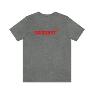 Dark gray t-shirt on white background with the English/ASL graphic "Grandpa" in across the chest in red bold font.