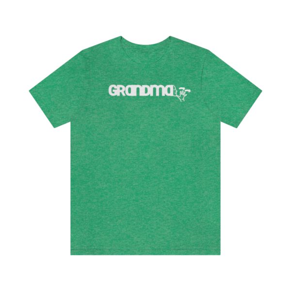Green t-shirt on white background with the English/ASL graphic "Grandma" in across the chest in white bold font.