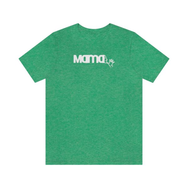 Heathered green T-shirt with Mama in American Sign Language in white lettering