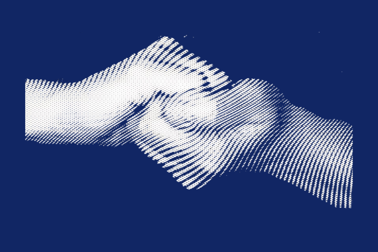 Stylized illustration of the ASL sign for "ally".